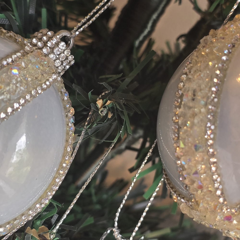 Elegant White and Silver Holiday Ornaments 6 Piece 2.5 Inch Handmade - Picture 10 of 10
